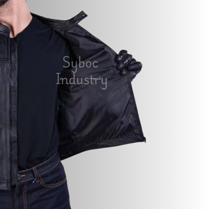 Chaqueta de moto de cuero auténtico negro para hombre con cierre de cremallera, chaqueta de moto de cuero con protección corporal certificada CE para motorista - Product Image 6