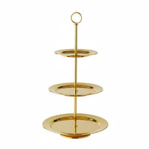 Support à gâteau à deux étages en laiton plaqué or élégant pour les mariages, les anniversaires, les fêtes, support de service pour gâteaux de forme ronde - Product Image 6