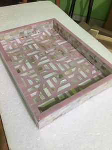 ถาดไม้เปลือกทำจากเรซินรูปร่างทรงสี่เหลี่ยมถาดโลหะสำหรับเสิร์ฟฝังมุกแท้ - Product Image 2