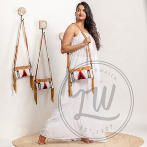New Western Stylish Saddled <b>Blanket</b> Handbag Handcrafted Tooled Strap Aztec Leather Sling Bag Vintage Multi Color Top Handle Bag - Product Image 1