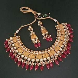 Véritable création Kundan Pierre et cuivre Fine Jewelry Collier Set FBB0131C - Product Image 1