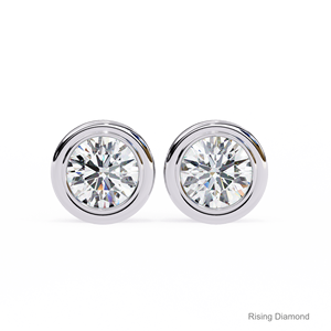 1,0 Ct corte redondo laboratorio cultivado diamante bisel Stud pendiente oro amarillo CVD diamante aniversario regalo para ella - Product Image 6