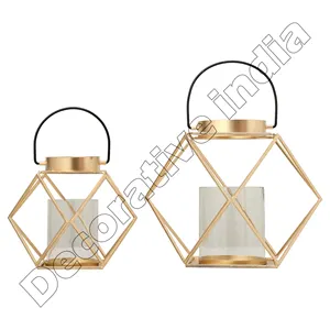 Wholesale Outdoor Garden Home Table Decor Wood Hanging Candle Lantern Decoration Metal Hanging Hurricane Lantern