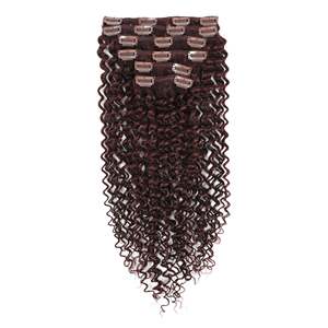 Extensions de cheveux humains vierges 9A à clipser, 28 pouces, bouclées Jerry, couleur 1B Bourgogne - Product Image 1