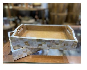 Plateau de service en bois de noyer plateau de rangement de salle de bain de qualité avec poignée pour assiette de Camping de fête et porte-vaisselle - Product Image 2