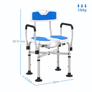 HOMCOM-Chaise de douche avec siège rainuré, hauteur réglable et pieds antidérapants, bleu - Product Image 3