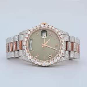 Montre Mécanique Moissanite de Luxe en Diamant Glacé Entièrement Personnalisable pour Hommes-Acier Inoxydable Retro Coin Design Business Fashion - Product Image 1