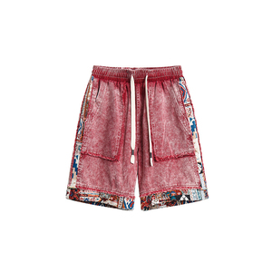 Ropa de calle, novedad de verano 2024, pantalones cortos informales elásticos a la moda para hombre, pantalones cortos de mezclilla rojos y negros, pantalones cortos de tela para hombre, LONA DE Hip Hop - Product Image 1