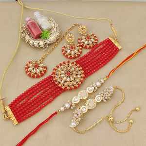 Conjunto de collar de Gargantilla tradicional elegante y combo de Rakhi para mujeres y hermanos regalo de Rakshabandhan, celebraciones familiares - Product Image 5