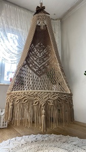 Columpio colgante de macramé de color marrón claro de diseño bohemio para interior y exterior, silla colgante grande tejida a mano para patio, columpio para jardín - Product Image 3