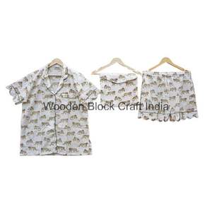 Conjunto de pijama Kangura hecho a mano indio de tendencia, ropa de dormir corta con estampado de tigre Vintage de algodón puro para otoño, verano y primavera - Product Image 1