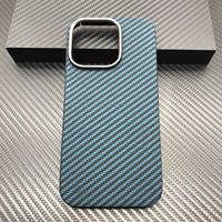 Casing iphone 15 pro max, pelindung ponsel magnetik serat karbon dengan bingkai kamera logam
