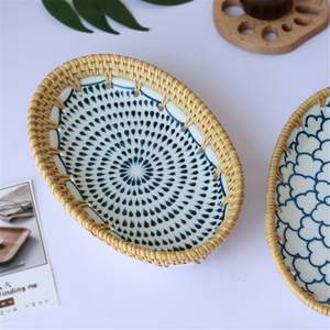 Bandeja Ovalada de Ratán y Cerámica para Servir Alimentos y Bebidas, Fabricada en Vietnam por KingCraftViet - Product Image 4