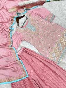 3 pièces de styliste traditionnel ethnique readymade Sharara Salwar Kameez broderie indienne travail Slim Fit réversible parties cousues - Product Image 2