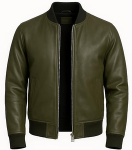 Chaqueta para hombre, chaqueta de cuero genuino con botones de estilo callejero de lona, chaqueta Bomber para hombre - Product Image 2
