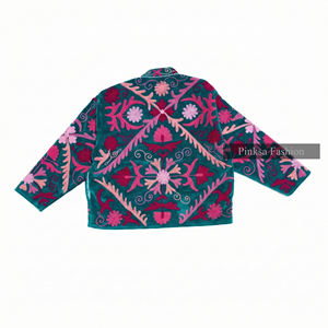 Chaqueta Bomber de Invierno para Mujer, de Lujo, Artesanal, Bordada, de Terciopelo y Algodón Ecológico, con Patrón Floral Retro, Estilo Boho Chic, Gruesa y Personalizada - Product Image 2