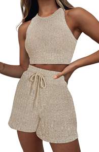 Sleeveless Crop <b>Top</b> knitted two Pieces <b>Set</b> 2026 Sexy Club Floral Sports Yoga Bra <b>And</b> <b>Shorts</b> <b>Sets</b> <b>Women</b> Summer Solid <b>Sets</b> - Product Image 3