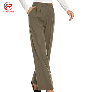 กางเกงขากว้างเอวสูงกางเกงผู้หญิงกางเกงลำลองสีทึบใหม่ - Product Image 4