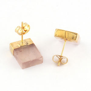 Pendientes de tuerca de oro medio amarillo electrochapado, piedra preciosa de cuarzo rosa Natural, diseño creativo - Product Image 6