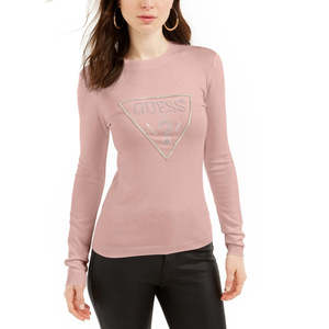 Cardigan da Donna Guess Naomi in Mohair Rosa Traspirante con Colletto a Fiocco, Bottoni e Decorazioni Floreali, Stile Casual Invernale, Taglia Media - Product Image 1