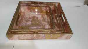 ชุดถาดเสิร์ฟไม้หรูหราพร้อมการพิมพ์เคลือบศิลปะและการออกแบบฟอยล์สีทองอเนกประสงค์สำหรับกาแฟอาหารว่างและเวลาน้ำชา - Product Image 4