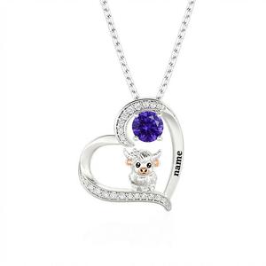 Collar Jeulia personalizado con forma de corazón de vaca de las Tierras Altas y piedra de nacimiento grabada, regalo para ella - Product Image 4