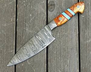 Couteau de cuisine en acier Damas fait main sur mesure en gros |   Lame fixe trempée à l'huile à haute teneur en carbone |   OEM ODM |   Écologique - Product Image 4