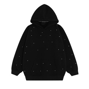 เสื้อฮู้ดดี้ผ้าคอตตอนคุณภาพสูงสั่งทำพิเศษทรงโอเวอร์ไซส์เนื้อหนาแบบยูนิเซ็กซ์ ประดับคริสตัล ล้างสีแบบแอซิดวอช สำหรับผู้ชาย - Product Image 1