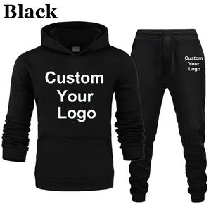 Custom Your Logo Hoodies Pants 2Pcs_<b>Sets</b> Sweatshirt Sweatpants Male Gyms Fitness <b>Tops</b> <b>Trousers</b> Joggers Sportswear Tracksuits - Product Image 1