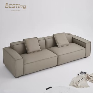 Sofá de Cuero de Primera Calidad de Diseño Minimalista Italiano para Sala de Estar, con Cojines y Respaldo Rellenos de Plumón, Sofá de 2/3/4 Plazas - Product Image 2