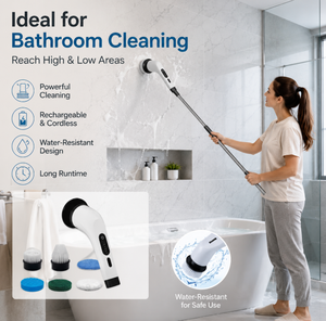Spazzola Elettrica Rotante 7-in-1 Senza Fili con Manico Telescopico Ricaricabile per Pulizia di Bagno e Pavimenti - Product Image 1