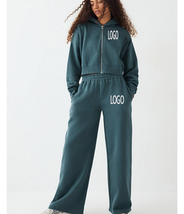 Chándal Deportivo Vintage para Mujer, de Gran Peso, con Logotipo Personalizado, Impresión por Transferencia de Calor, Estilo Urbano, con Cremallera y Corte Recortado - Product Image 1