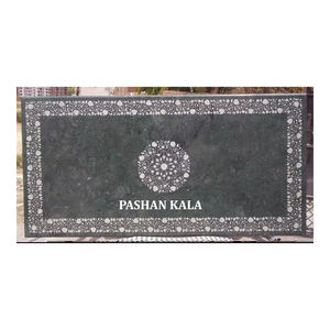 Hermosa Mesa de Comedor Rectangular de Mármol Negro Hecha a Mano con Incrustaciones, Increíble Trabajo de Incrustaciones Florales, Ideal para Decoración de Hoteles - Product Image 1