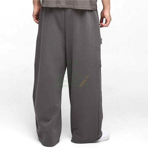 Pantalones Deportivos Anchos de Pierna Recta, 100% Algodón, Lavados, Hechos a Medida para Hombre, Estilo Urbano, Holgados, con Paneles Cosidos en la Parte Delantera - Product Image 1