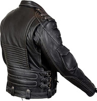 Blouson de motard vintage en cuir de vachette pleine fleur et toile premium pour homme, noir, respirant, Boomletcorp