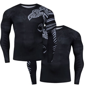 Custom Logo <b>Men's</b> Rash Guard Heat-Transfer Printed Spandex Gym <b>Compression</b> <b>Shirts</b> Long MMA Rash Guard 180g Quick Dry Breathable - Product Image 2