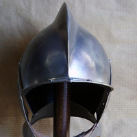 Casco BURGONET, Réplica de Casco Borgundo Hecho a Mano con Metal Cortado a Troquel y Esmalte Incrustado, para Reenactaciones Históricas y Coleccionistas