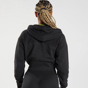Sudadera de mujer con logotipo personalizado, ropa de calle, sudaderas con cremallera para gimnasio, La mejor moda de entrenamiento, transpirable, ajustada, sudaderas con capucha cortas para mujer - Product Image 2