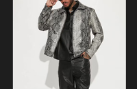 Flambant neuf hommes gothique gris exotique Python serpent Texture véritable veste en cuir d'agneau entièrement personnalisé