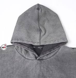 Venta al por mayor de calidad premium 100% algodón polar lavado ácido gris Sudadera con capucha transpirable diseño personalizado streetwear - Product Image 2