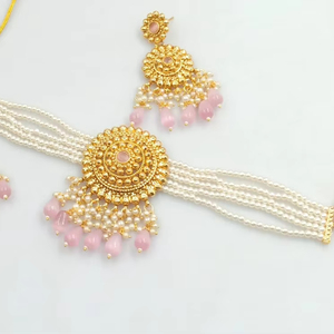 Motipearl redondo indio tradicional y joyería de moda conjunto gota chapado en oro con pendiente Maagtika Combo collar conjunto mujeres - Product Image 1