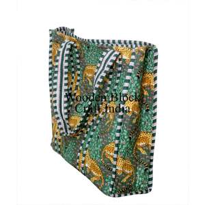 Sac fourre-tout en coton matelassé multicolore pour femmes, fait à la main, imprimé floral, bloc de coton, léger, écologique, grand sac de shopping avec fermeture éclair - Product Image 3