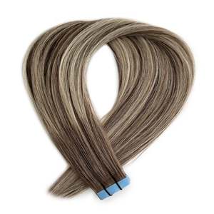 ผมต่อแบบแบน Remy Human Hair เกรด 8A สีน้ำตาลประกายแพลตตินั่ม บาลายาจ แบบตรง - Product Image 1