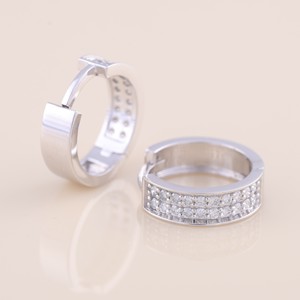 IGI Certified Lab Grown Diamond Pavé Hoop <b>Earrings</b> Solid 925 Sterling Silver Chunky Huggie <b>Earrings</b> for Women - Product Image 2