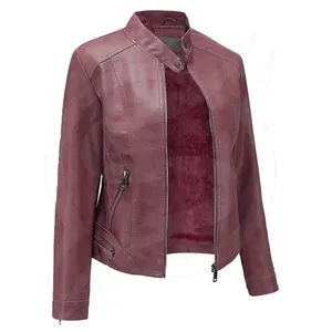 Veste en cuir pour femmes de conception européenne en cuir véritable de haute qualité avec rembourrage en coton manteau à col respirant pour femmes - Product Image 1
