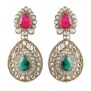 Pendientes colgantes finos de moda Soha Kundan chapados en oro con piedra austriaca modelo 1300925 - Product Image 1
