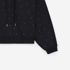 Sudadera con capucha recortada personalizable para hombre, ropa de calle, 100% algodón, apliques desgastados con diamantes de imitación, parche bordado, lavado ácido, Boxy, Invierno - Product Image 4