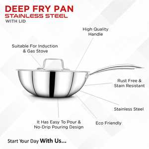 Poêles à frire à poignée rivetée en acier inoxydable avec couvercle de qualité alimentaire Design durable Batterie de cuisine facile à nettoyer Exotic Silver Shining - Product Image 6