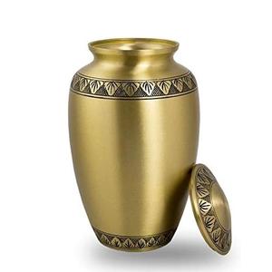 Urna de cremación de latón polaco de estilo europeo, urna de Metal amarillo de diseñador para cenizas humanas para su ser querido y familia - Product Image 4