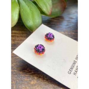 Navajo Beaded <b>Post</b> Earrings Stud Design with Floral Pattern and Bezel Setting Inlay - Product Image 3